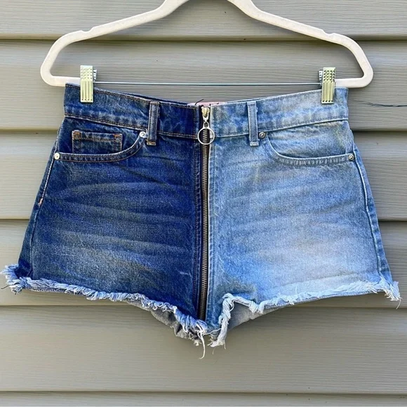 Revice “Yin Yang Tokyo” zip around light dark wash cutoff denim short American - Picture 1 of 8